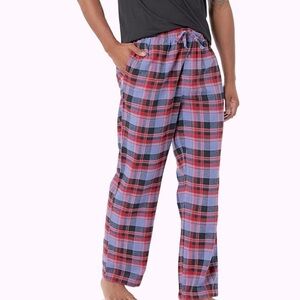 NWT Amazon Essentials Flannel Pajama Pant w/Side Pockets, Blue Mix Tartan M